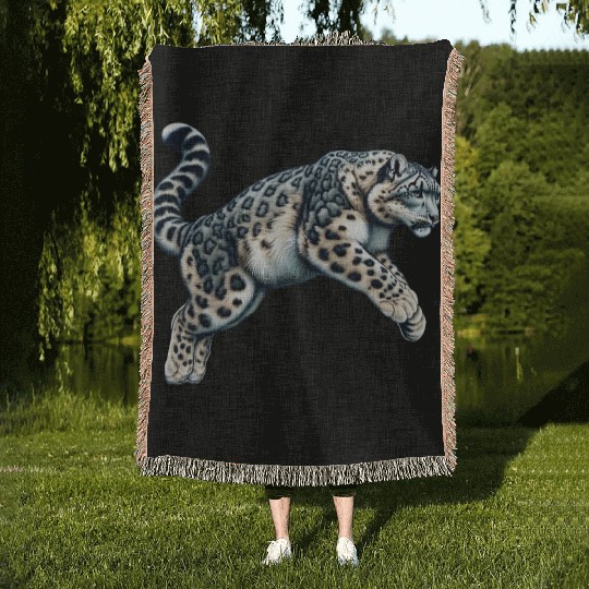Snow Leopard Leopard White Leopard Woven Blankets