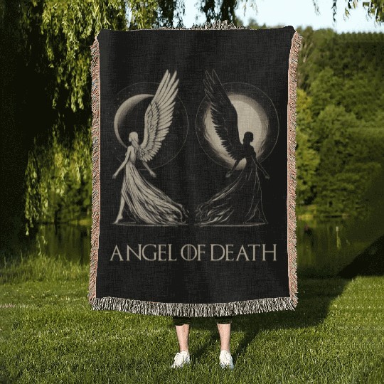 Angel of Death - Sun And Moon Mystical Artwork Woven Blankets