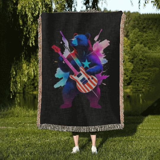 Merica Bear - Rock'n Out! Woven Blankets