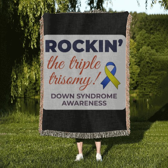Down Syndrome Awareness Triple Trisomy Rock Woven Blankets