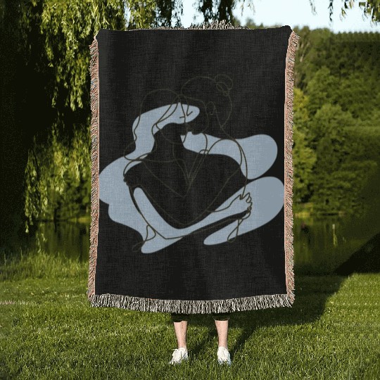 Abstract Line Art Lesbian Couple Woven Blankets