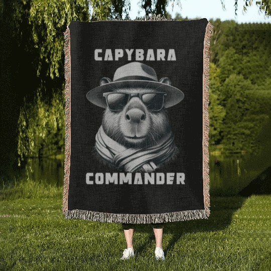 Capybara With Sunglasses Capybara Commander Woven Blankets