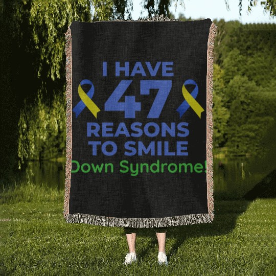 Down Syndrome Awareness 47 Reasons to Smile Woven Blankets
