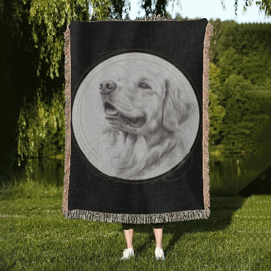 Golden retriever portrait pencil sketch Woven Blankets