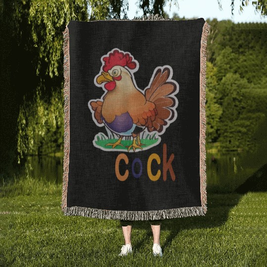 cute cock animal Woven Blankets