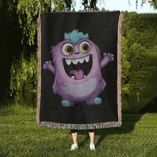 Warm Purple Monster Greetings Woven Blankets