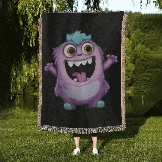Warm Purple Monster Greetings Woven Blankets