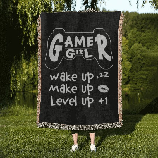 Gamer Girl Wake Up Make Up Level Up Woven Blankets