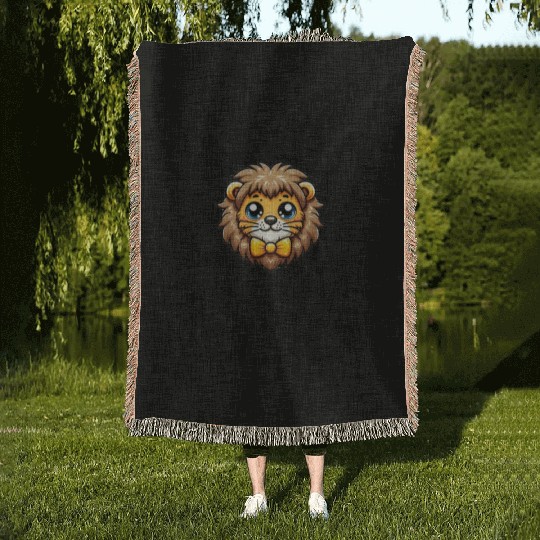 Cute Kawai Lion King Design - Kawai Lion Art Black Woven Blankets