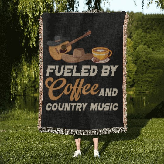 Fueled By Coffee And Country Music Cowgirl Woven Blankets