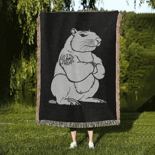 Capybara Biceps Tattoo I Love Mom Woven Blankets
