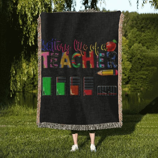 battery life of teacher Woven Blankets