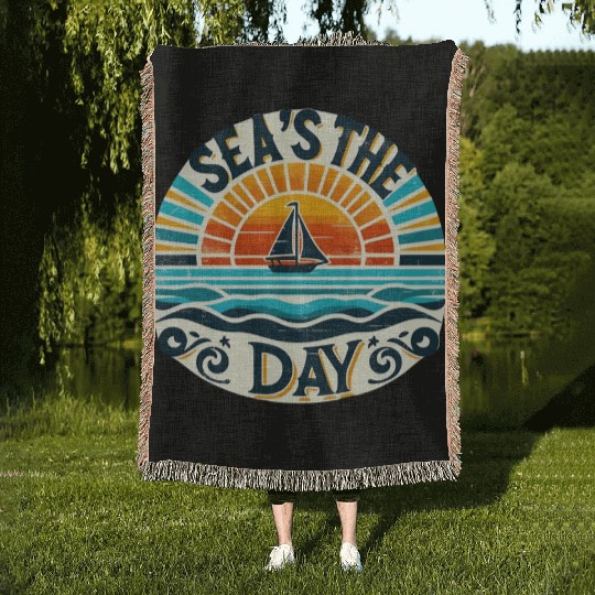 Seas the Day - Vintage Sailing Sunset Woven Blankets