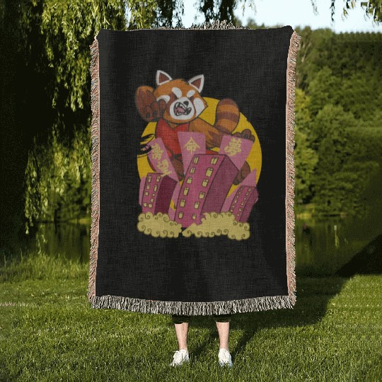 For Red Panda lover . Funny Red Pandazilla Woven Blankets
