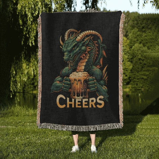 Dragon Drinking Beer Cheers for St Patricks Day Woven Blankets