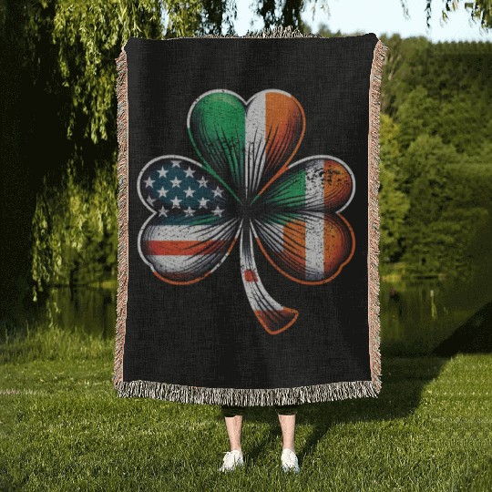 Irish American Shamrock Stars Stripes Woven Blankets
