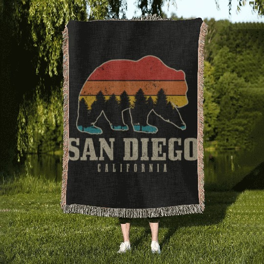 San Diego California Bear Souvenir Woven Blankets