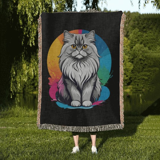 Persian Cat Woven Blankets