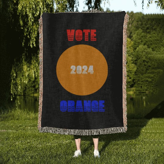 Support Donald J. Trump. Vote Orange 2024! Woven Blankets