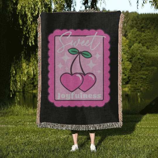Sweet Joyfulness Cherry Hearts Stamp Woven Blankets