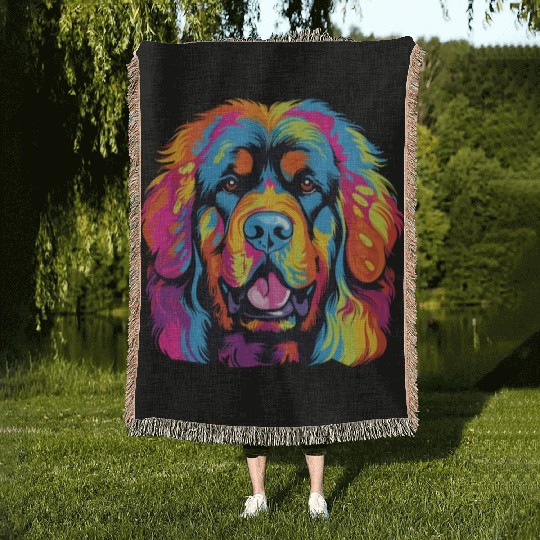 Watercolor Colorful Tibetan Mastiff Woven Blankets
