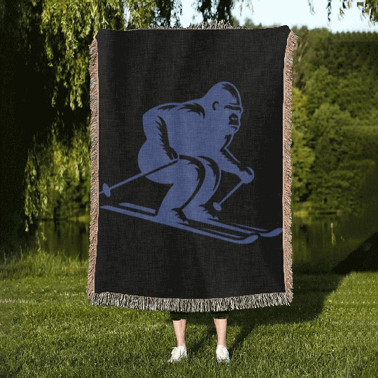 Monkey Gorilla Chimpanzee Ski Silhouette Design Woven Blankets