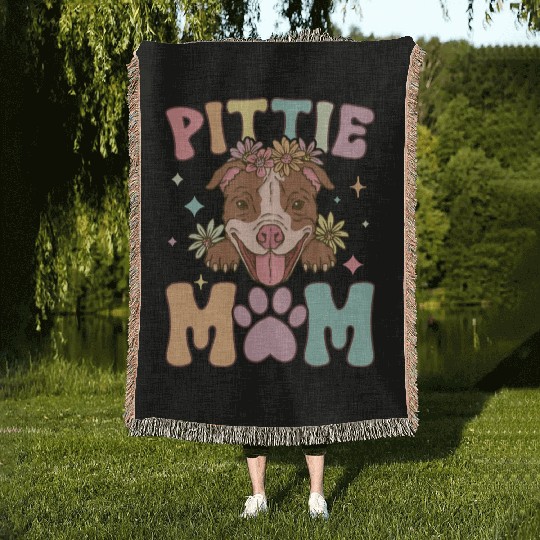 Groovy Pitbull Mom Female Dog Lover Woven Blankets