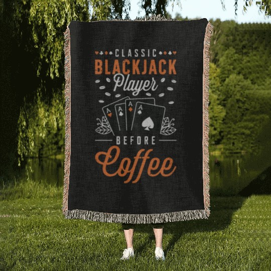 Classic Blackjack Player Before Card Game Coffee Woven Blankets