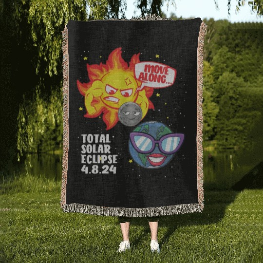 Total Solar Eclipse Move Along 4.08.24 Funny Kidsm Woven Blankets