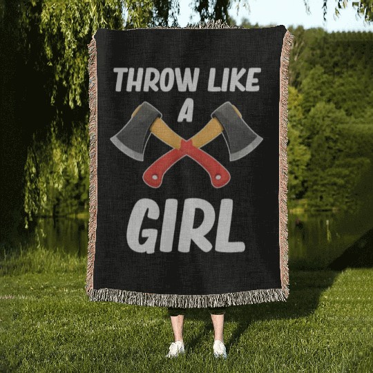 Throw Like A Girl Axe Throwing Chainsaw Bushcraft Woven Blankets