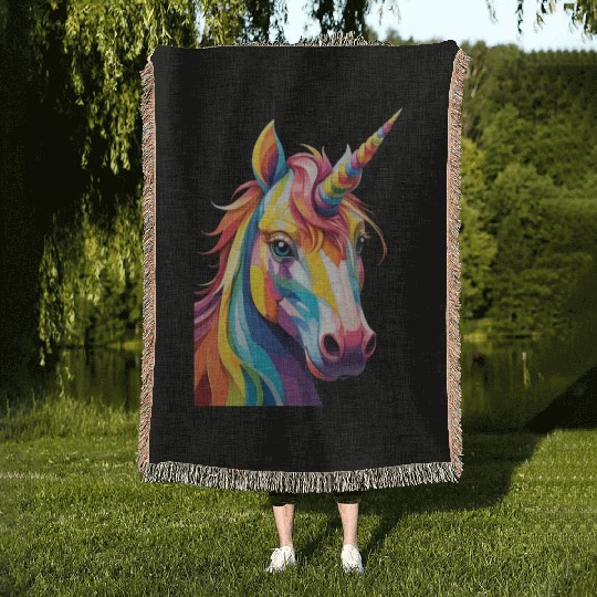 Colorful Rainbow Unicorn Woven Blankets