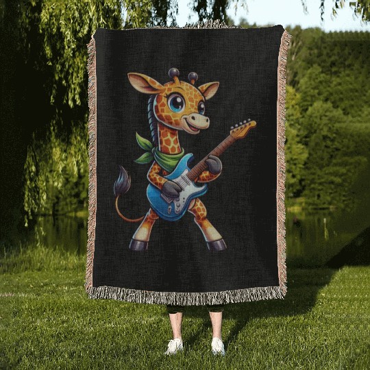 A cool giraffe playing guitar musician Woven Blankets