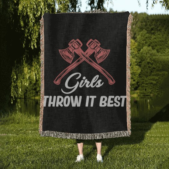 Girls Throw It Best Axe Throwing Chainsaw Woven Blankets