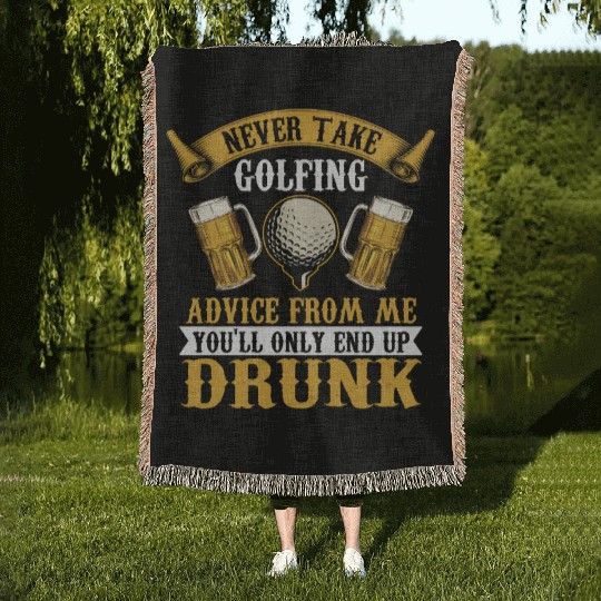 Funny golf beer golfing Woven Blankets