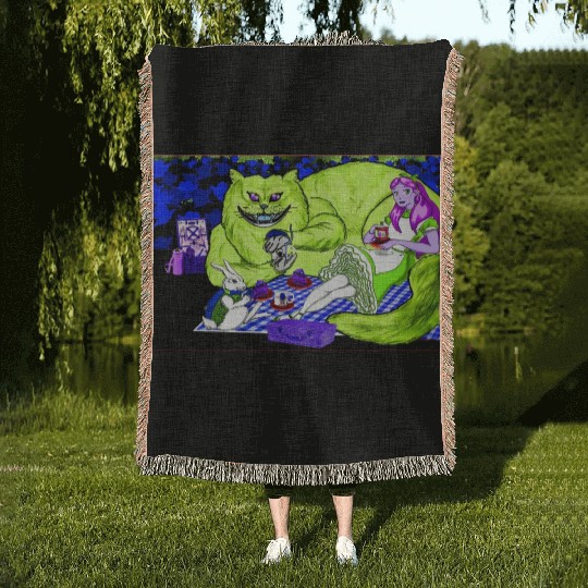 Alice in Picnic land Black (Light Version) Woven Blankets