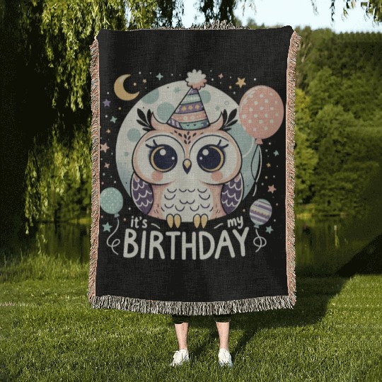 Its My Birthday Sweet Birthday Owl Woven Blankets
