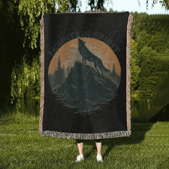 Mountain Majesty Wolf Howling on the Peak Woven Blankets
