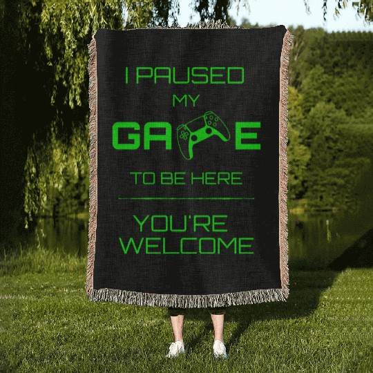 I paused my game - lime Woven Blankets