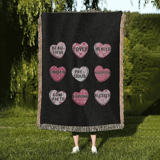 God Says I Am Valentine Candy Hearts Woven Blankets