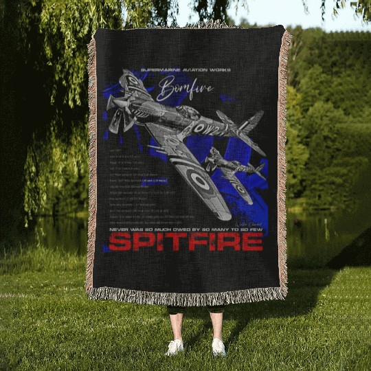 Spitfire Vintage English WW2 Fighter Aircraft Woven Blankets