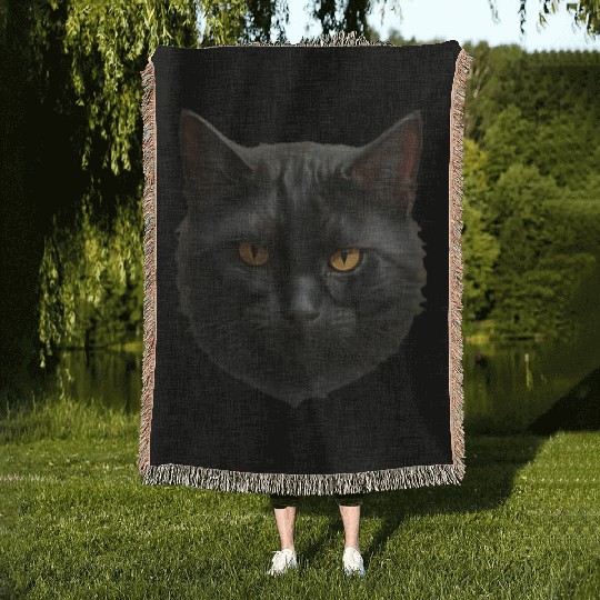 black cat face Woven Blankets