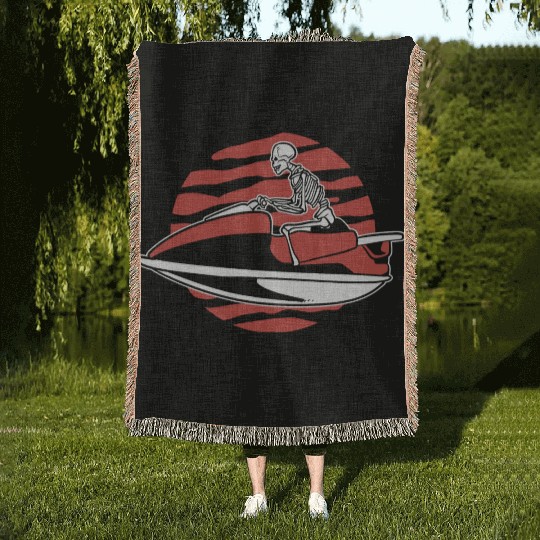 Skeleton Jet Ski Rider Jet Ski Racer Woven Blankets