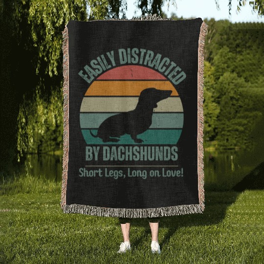 Wieners Lover Gift Easily Distracted By Dachshunds Woven Blankets