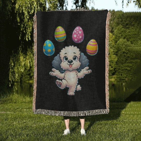 Easter Egg Easter Dog Poodle Juggling Juggler Woven Blankets
