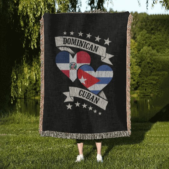 Dominican Cuban Heart Flags Dominican Republic Cub Woven Blankets
