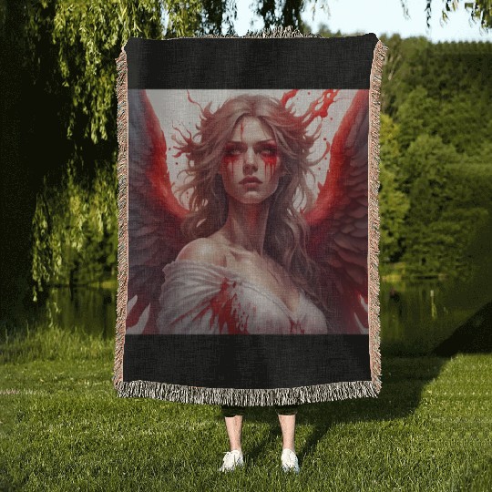 angel illustration wallart retro decoration Woven Blankets
