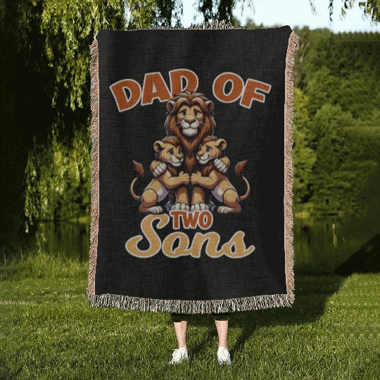 Dad of Two Sons Lion Family for a Dad, Father and Woven Blankets