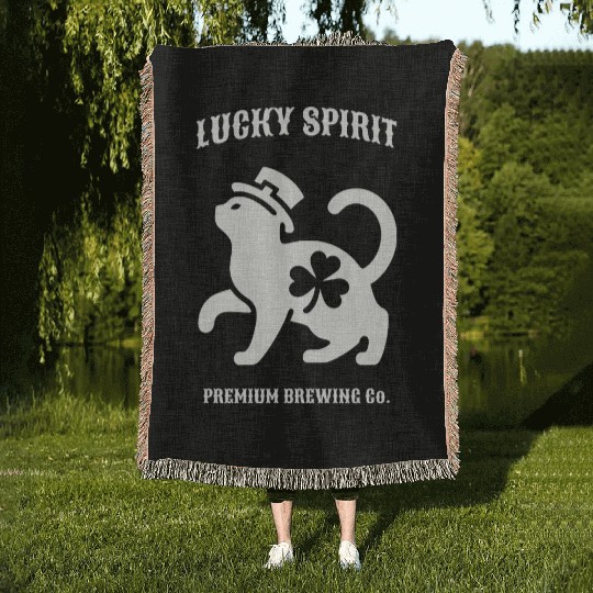 St Patricks Lucky cat Green Woven Blankets