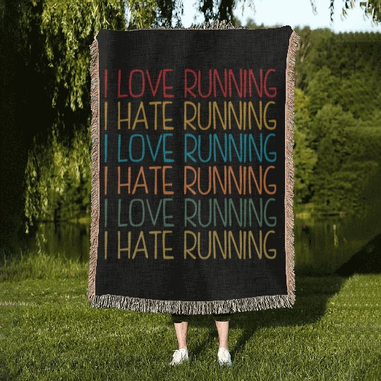 I Love Running, I Hate Running Woven Blankets