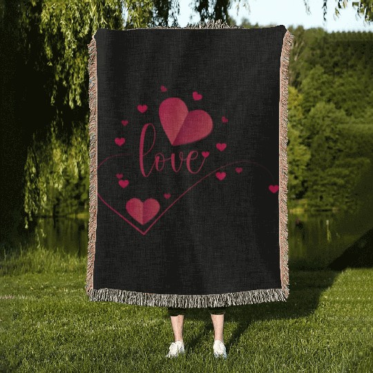 Love With Heart Woven Blankets
